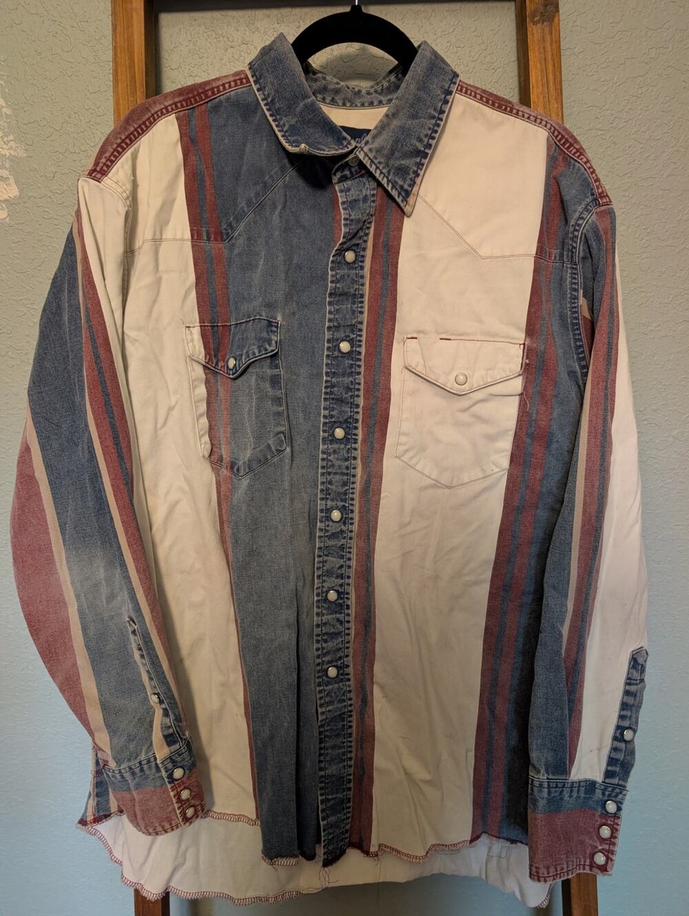 Vtg Wrangler Brushpopper Pearl Snap Rodeo Cowboy Western Shirt Striped XL 18-35